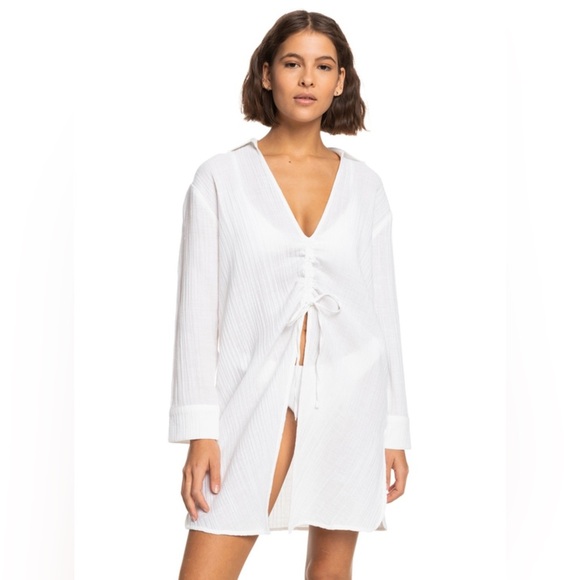 Roxy Summer Limonade White Shirt Dress for Women, Beach Coverup, Medium, NWT - Picture 1 of 16